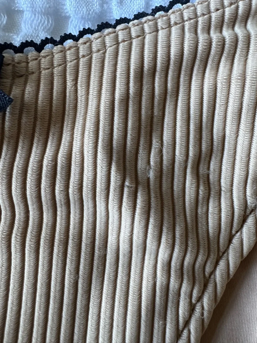 Frankie's Bikinis Tan Ribbed High-Cut Bottom with Black Trim